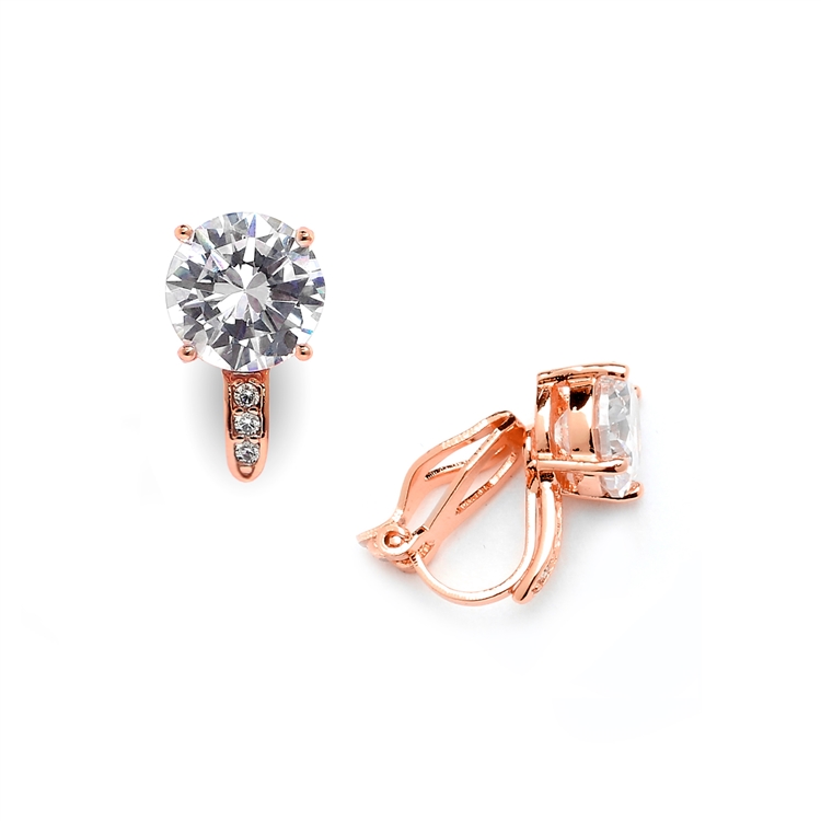 Mariell Wholesale 2.0 Ct. CZ Solitaire Clip-On Stud Earrings (8mm) with 14k Gold Plated Pave Accents