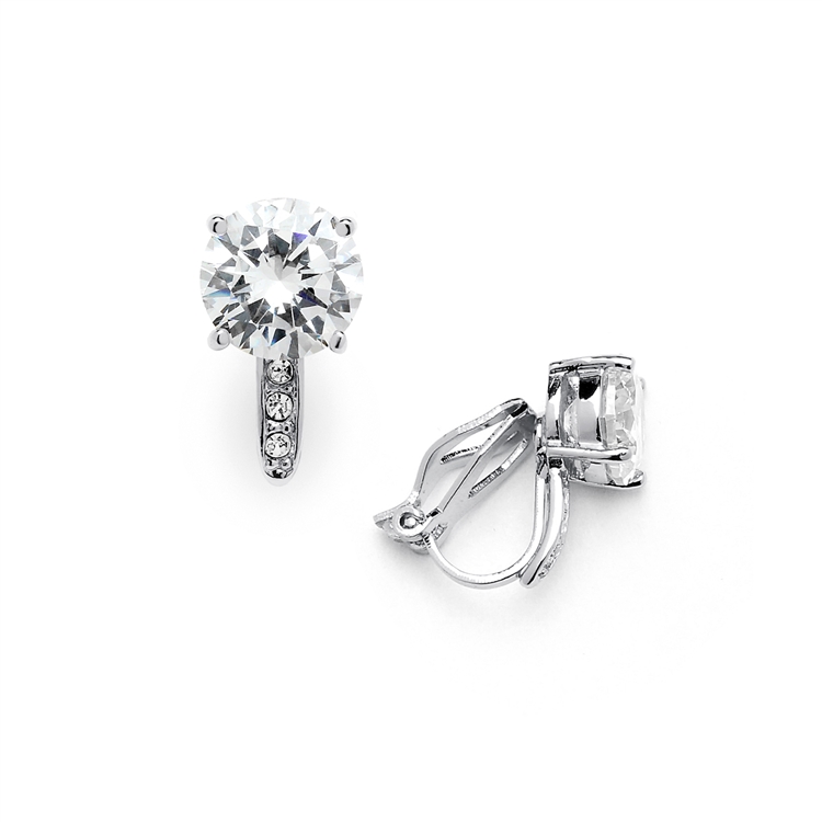 2.0 Ct. CZ Clip-On Stud Earrings (8mm) with Platinum Plated Pave Accents<br>4558EC-S