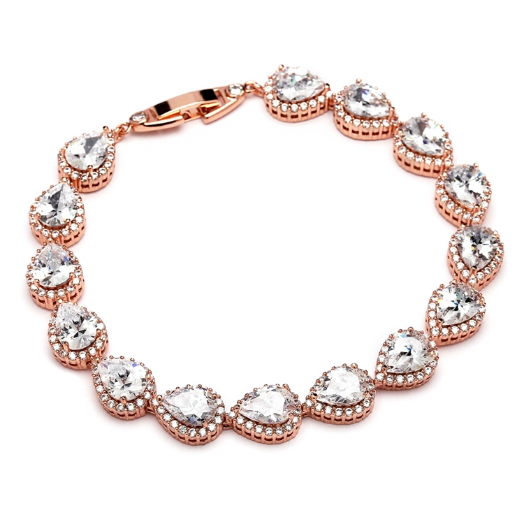 Top Selling CZ Framed Pears Bridal or Bridesmaids Rose Gold Bracelet<br>4562B-RG