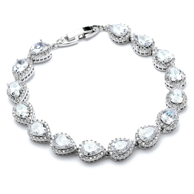 Petite Size 6 5/8" CZ Framed Pears Bridal or Bridesmaids Bracelet<br>4562B-S-6