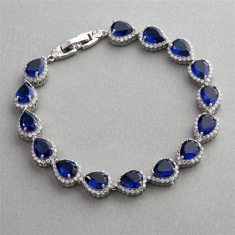 "Something Blue" Sapphire CZ Pears 7 1/2" Bridal Wedding Bracelet<br>4562B-SA-S