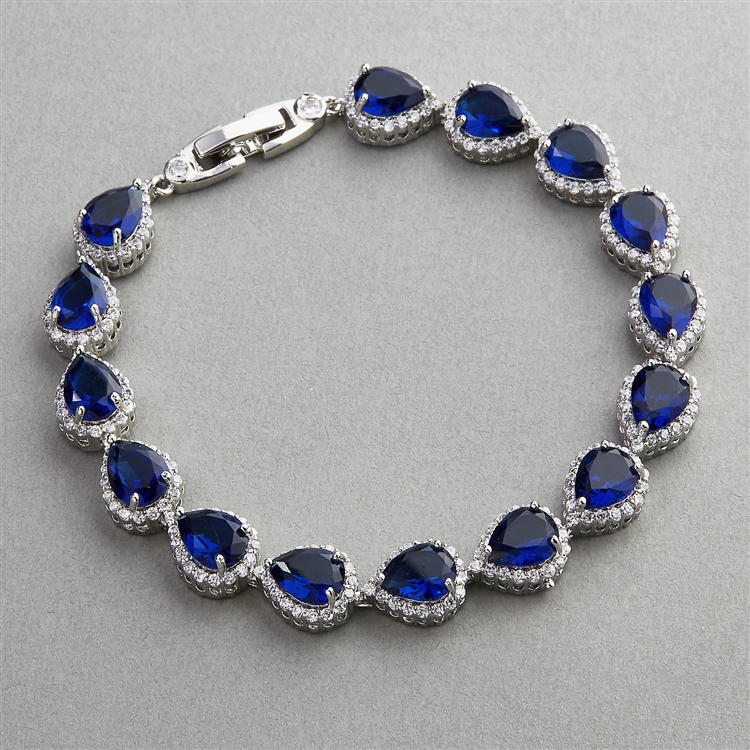 Mariell Wholesale "Something Blue" Sapphire CZ Pears 7 1/2" Bridal Wedding Bracelet