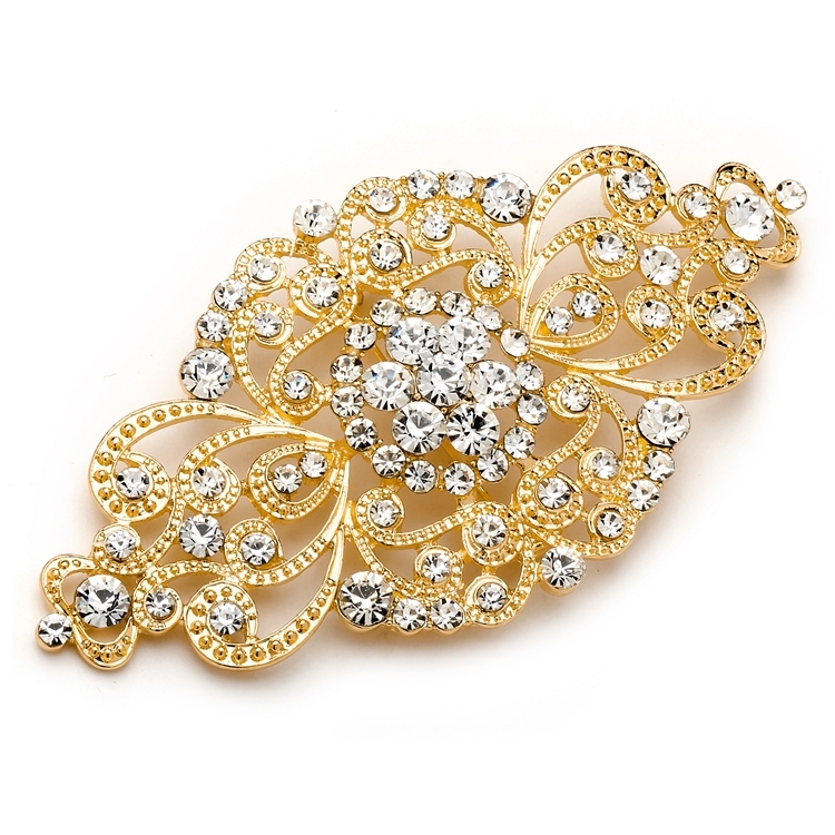 Best Selling Gold Vintage Art Deco Bridal Brooch<br>4574P-G