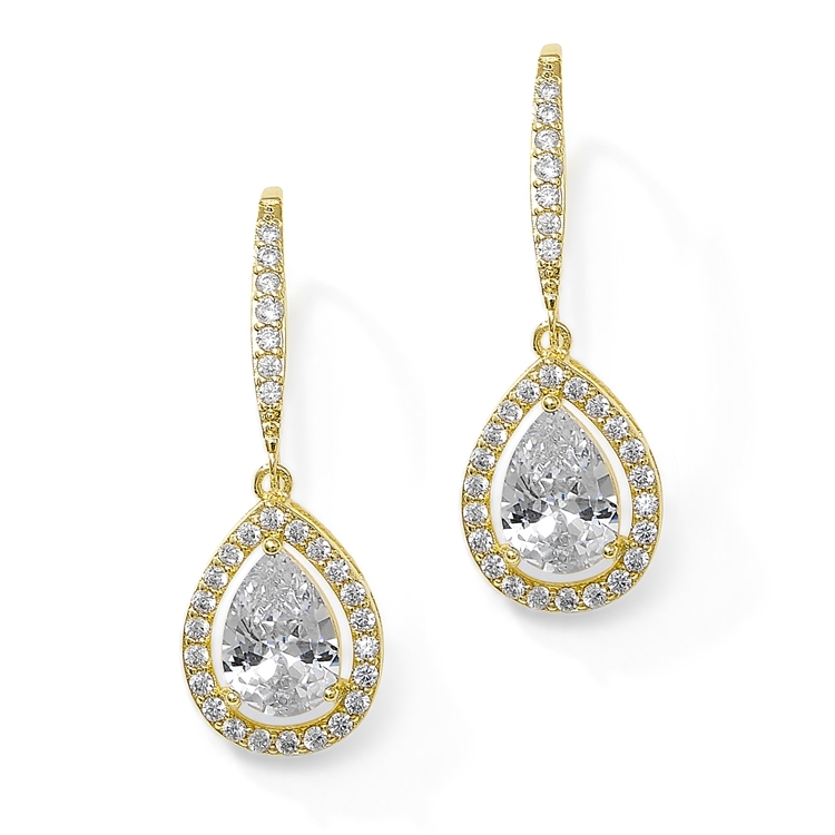 Mariell Wholesale Magnificent Pear Shape CZ Bridal or Pageant Earrings in Gold