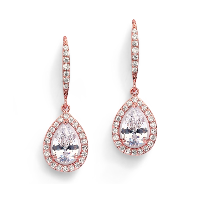Magnificent Pear Shape CZ Bridal or Pageant Earrings in Rose Gold<br>4575E-RG
