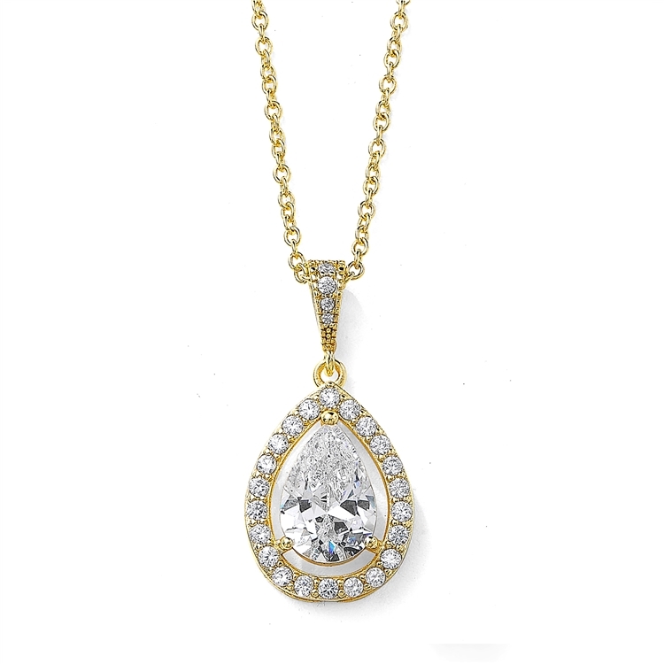 Couture Gold Cubic Zirconia Framed Pear-Shaped Bridal Necklace<br>4575N-G
