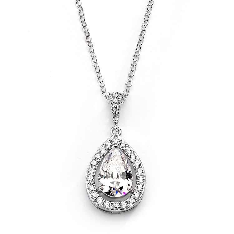 Mariell Wholesale Couture Cubic Zirconia Framed Pear-Shaped Bridal Necklace