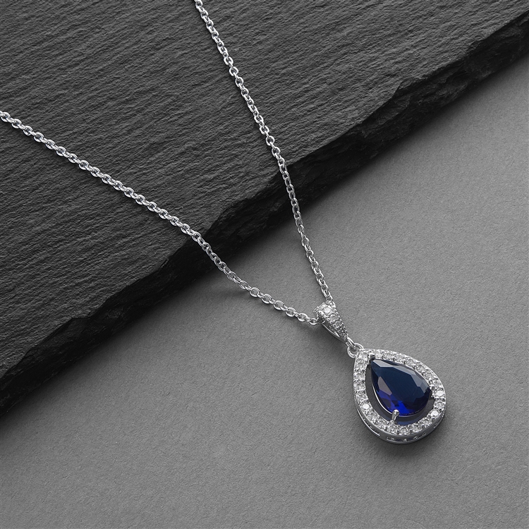 Mariell Wholesale Sapphire CZ Pear-Shaped Bridal Necklace