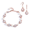 Ivory Pearl and Cubic Zirconia Bridal Bracelet and Earrings Set in Rose Gold<br>4580BS-I-RG