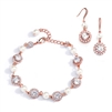 Mariell Wholesale Ivory Pearl and Cubic Zirconia Bridal Bracelet and Earrings Set in Rose Gold