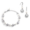 Ivory Pearl and Cubic Zirconia Bridal Bracelet and Earrings Set<br>4580BS-I-S