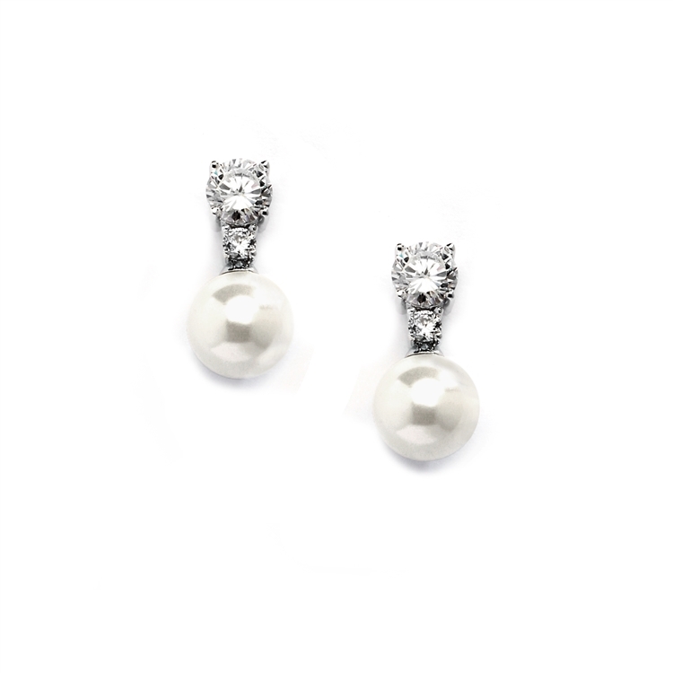 Dainty 8mm Ivory Pearl & CZ Bridal & Bridesmaid Earrings<br>4581E-I-S