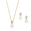 14K Gold Pearl Drop Necklace Set with Round CZ<br>4581S-I-G