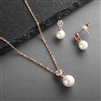 Rose Gold Pearl Drop Necklace Set with Round CZ<br>4581S-I-RG