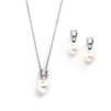 Pearl Drop Necklace Set with Vintage CZ Top and Dainty Earrings<br>4581S-I-S