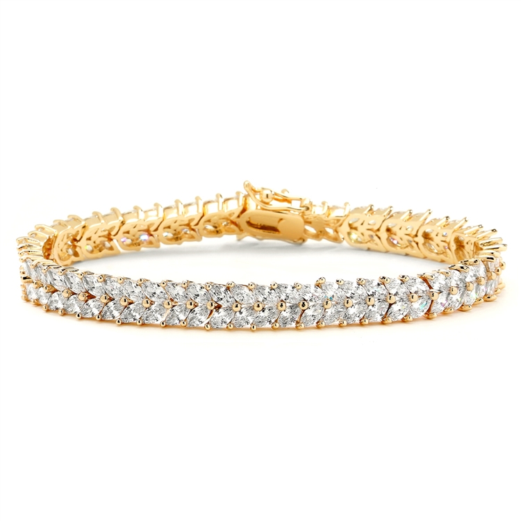 Gold Marquis Cubic Zirconia Wedding or Prom Tennis Bracelet<br>4582B-G