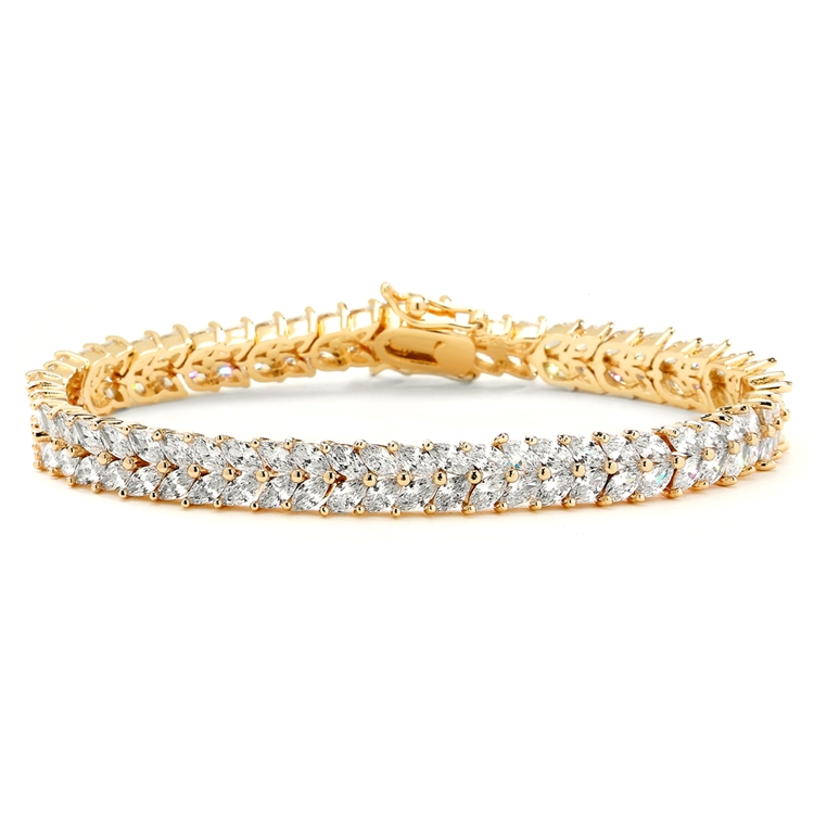 Mariell Wholesale Gold Marquis Cubic Zirconia Wedding or Prom Tennis Bracelet