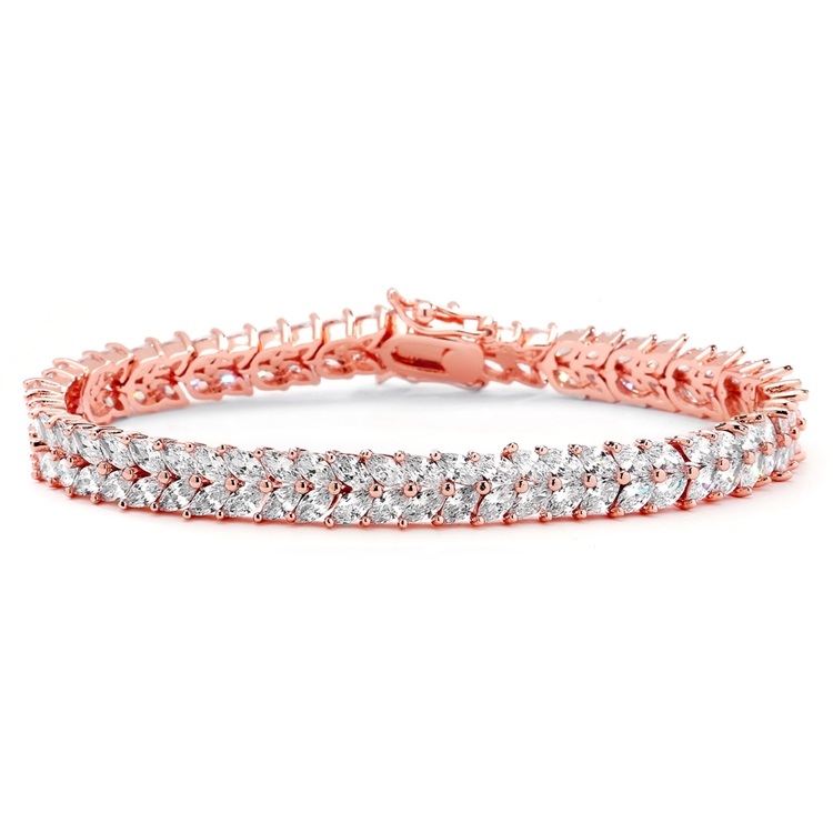 Rose Gold Marquis Cubic Zirconia Wedding or Prom Tennis Bracelet<br>4582B-RG