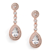14K Rose Gold Clip-On Dangle  Wedding Earrings with Framed Pearshape CZ Drops<br>4583EC-RG