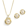 14K Gold Freshwater Pearl Necklace Set with Graceful Woven Knot Motif <br>4586S-G
