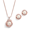 Rose Gold Freshwater Pearl Necklace Set with Graceful Woven Knot Motif <br>4586S-RG