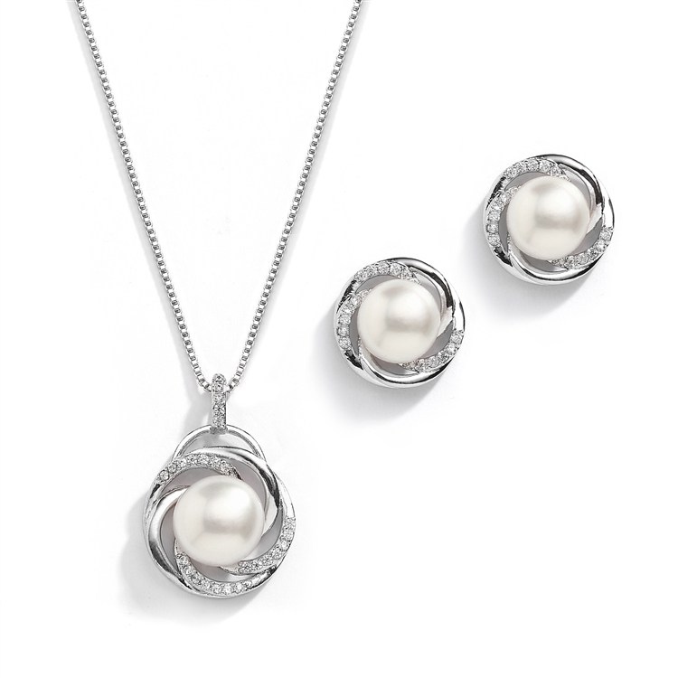 Freshwater Pearl Necklace Set with Graceful Woven Knot Motif<br>4586S-S