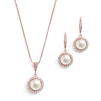 Freshwater Rose Gold Pearl Necklace Set with Inlaid CZ Frame<br>4587S-RG
