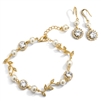 Ivory Pearl and Cubic Zirconia Bridal Bracelet and Earrings Set in 14K Gold<br>4589BS-I-G