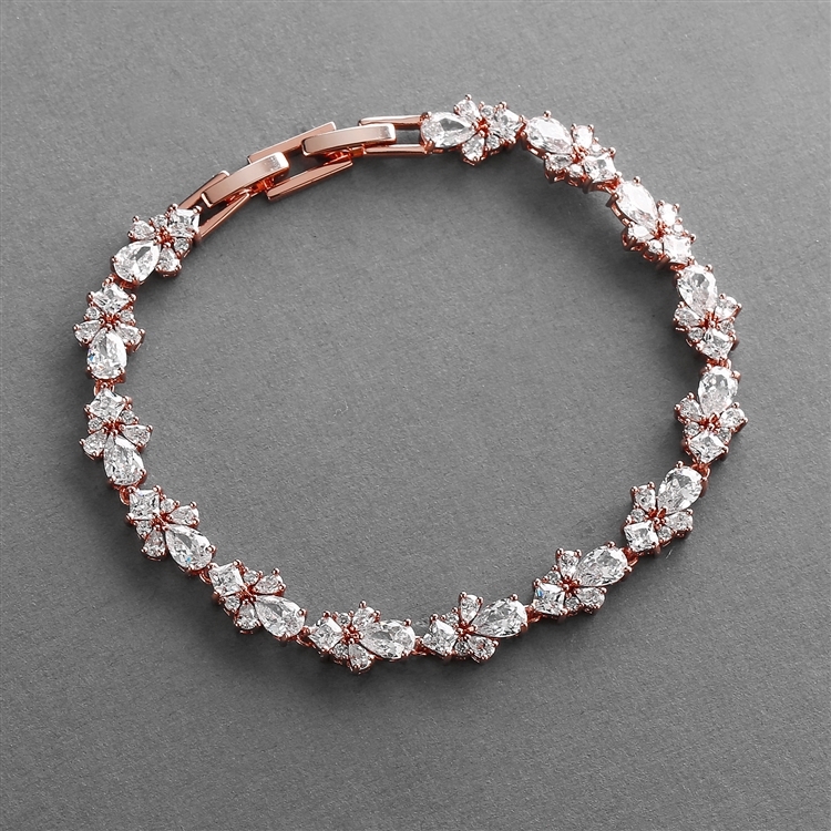 Mariell Wholesale Rose Gold CZ Wedding Bridal & Prom Tennis Bracelet 7" Plus 3/8" Extender