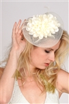 Ivory Bridal Cocktail Hat with Flower Petals, Organza Bow & Feathers<br>4593H-IV