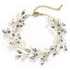 Gold Jeweled Bracelet with Crystal Gems, Freshwater Pearls, Adjustable 7" to 8 Â½"<br>4597B-G