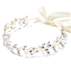 Handmade Gold Vine Headband with Crystals & Freshwater Pearls - Ivory Ribbon<br>4597HB-G