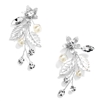 Handmade Floral Wedding Earrings with Austrian Crystals, Matte Silver Leaves and Ivory Pearls<br>4598E-S