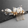 Bridal Comb Gold Leaves & White Resin Flowers
