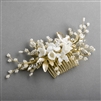 Light Gold Bridal Hair Comb White Resin Flowers