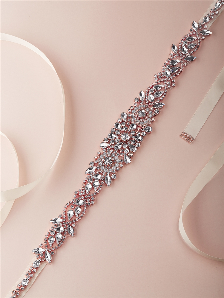 Rose Gold Bridal Belt with Austrian Crystals