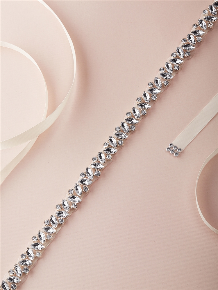 Silver Bridal Belt with Austrian Crystals & Ribbon