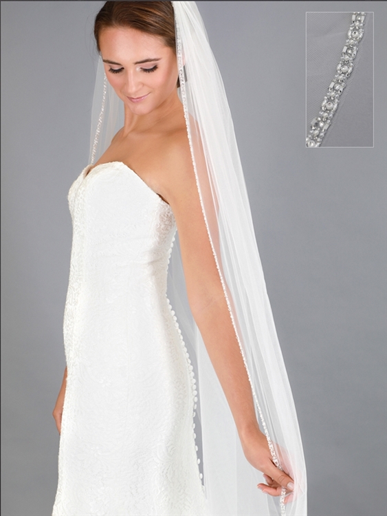 Crystal & Pearl Edge Cathedral Wholesale Bridal Veil