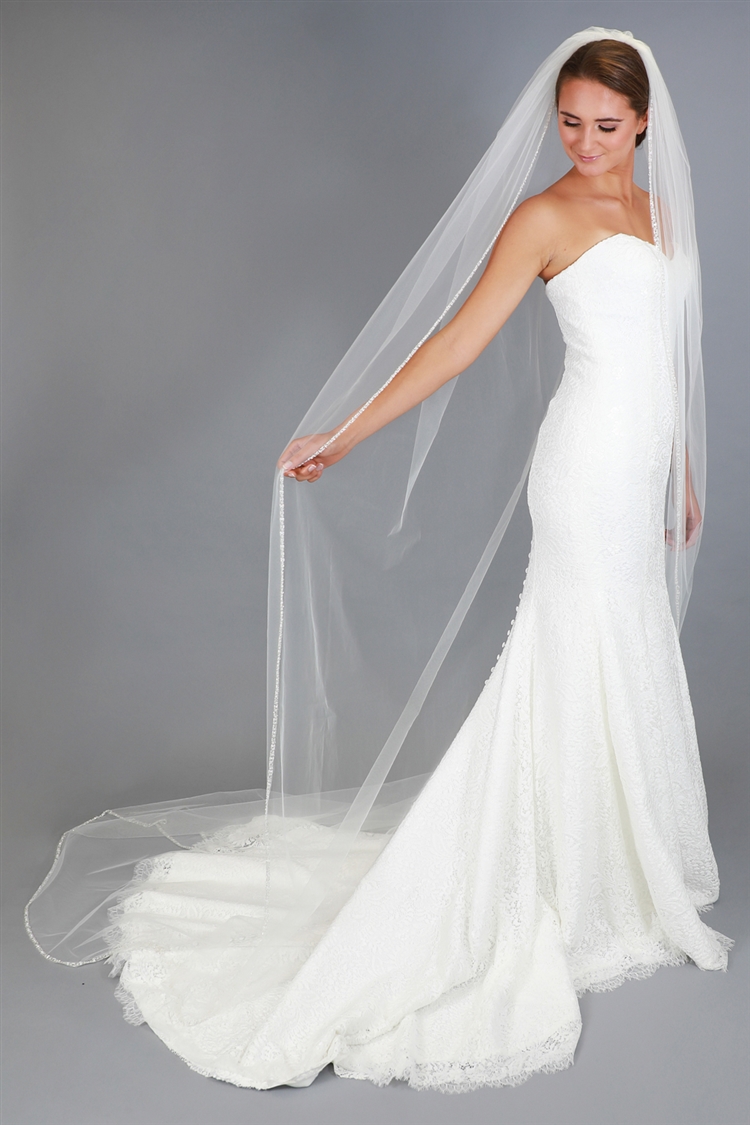Mariell Cathedral Length Bridal Veil with Satin Corded Edge