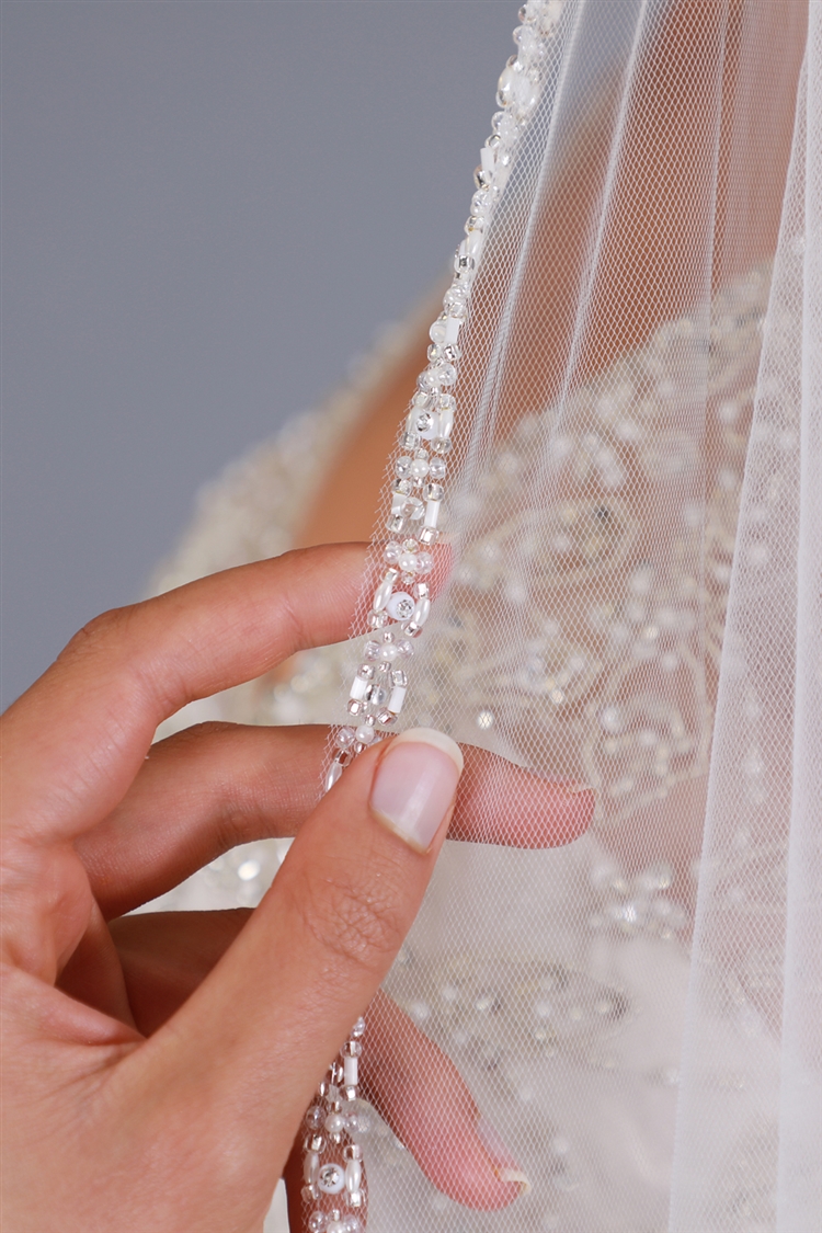 Breathtaking Single Layer Cathedral Wedding Veil with Crystal, Pearl and  Beaded Edging - Mariell Bridal Jewelry & Wedding Accessories