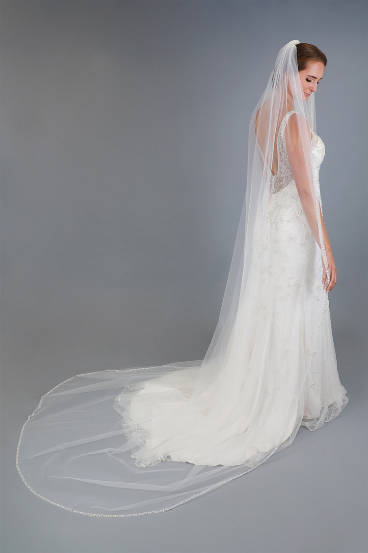 Wholesale Rhinestone Edge Wedding Veil with Pearls and Beads - Mariell  Bridal Jewelry & Wedding Accessories