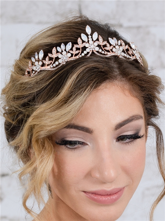 Mariell Opal and Crystal Rose Gold Bridal Tiara