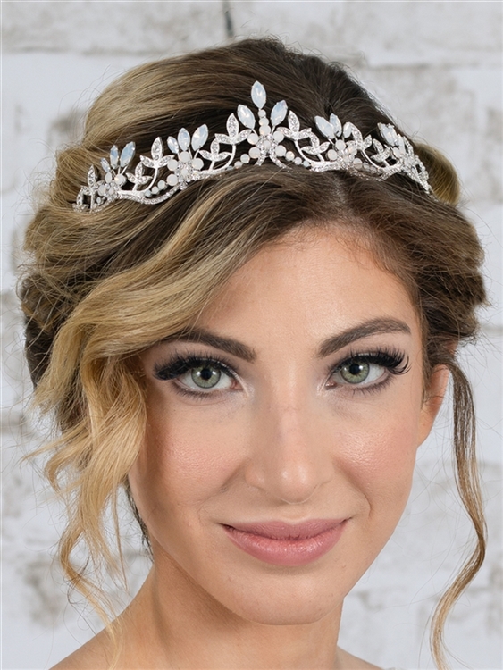 Mariell Opal and Crystal Silver Bridal Tiara Weddi