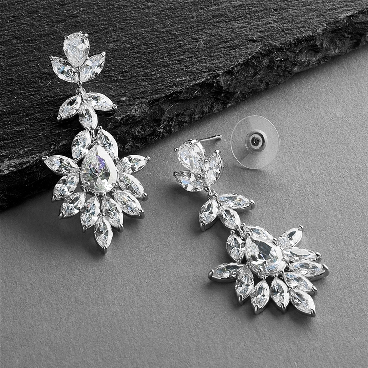 Platinum Silver Dangle Wedding Earrings for Brides