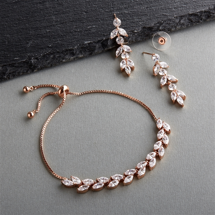 CZ Bracelet & Dangle Earrings Set in Rose Gold wit