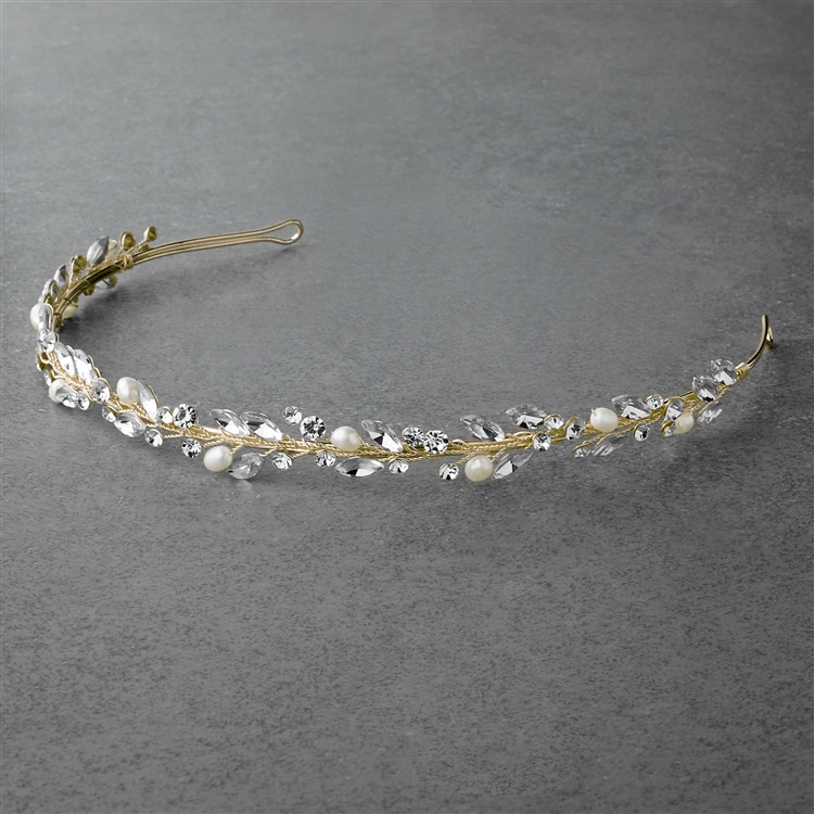 Handmade Light Gold Bridal Headband Pearl Tiara
