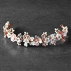 Rose Gold Bridal Tiara with Porcelain Flowers, Matte Blush Leaves, Ivory Pearls and Crystals