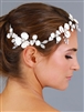 Mariell Floral Design Bridal Hair Vine with Ivory Metal Flowers and Hand Painted Matte Silver Leaves