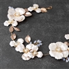 Mariell Floral Design Bridal Hair Vine with Ivory Metal Flowers and Hand Painted Matte Pink Leaves