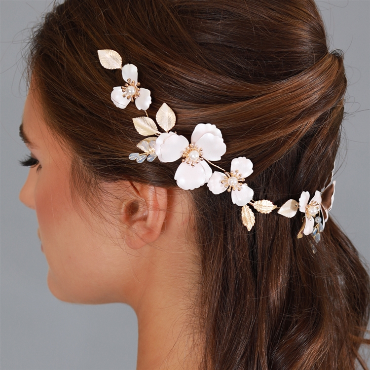 Wedding Hair Piece Rose Gold Hair Accessories Bridal Headpiece Ivory Wedding Hair Clip White Bridal Hair popular Flowers Wedding Hair Comb